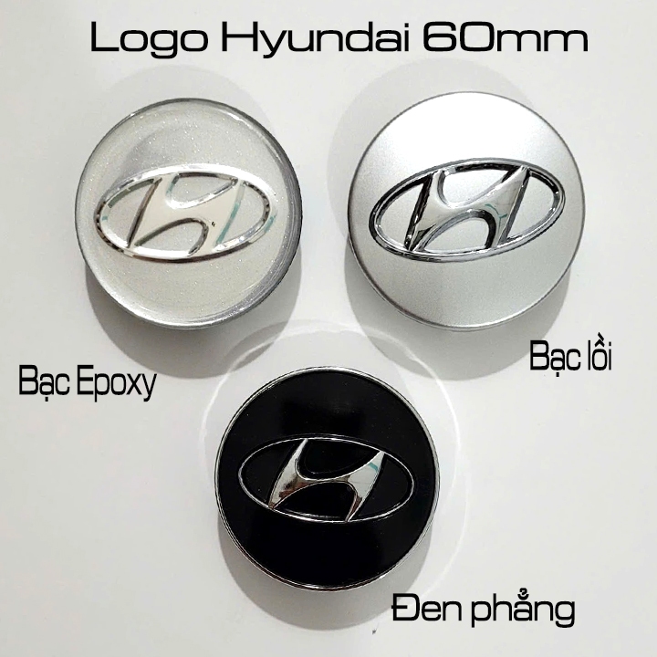 <Logo ô tô> Logo cho dòng xe Hyundai, Logo chụp mâm xe Hyundai (đường kính 60mm đen viền crom, bạc p