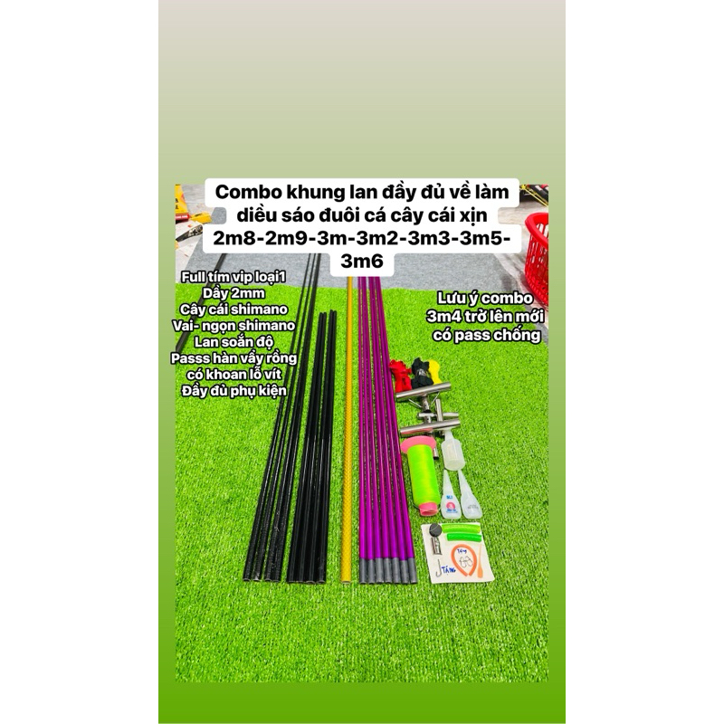 Combo Khung Tự Lên Diều Sáo Chiến Gió To 2m8 2m9 3m 3m1 3m2 3m3 3m4 3m5 3m6 Full Tím Vip Loại 1 vai 