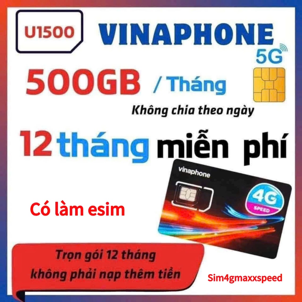 SIM U1500 500G/THÁNG MIỄN PHÍ 12t KHÔNG CẦN NẠP THÊM TIỀN