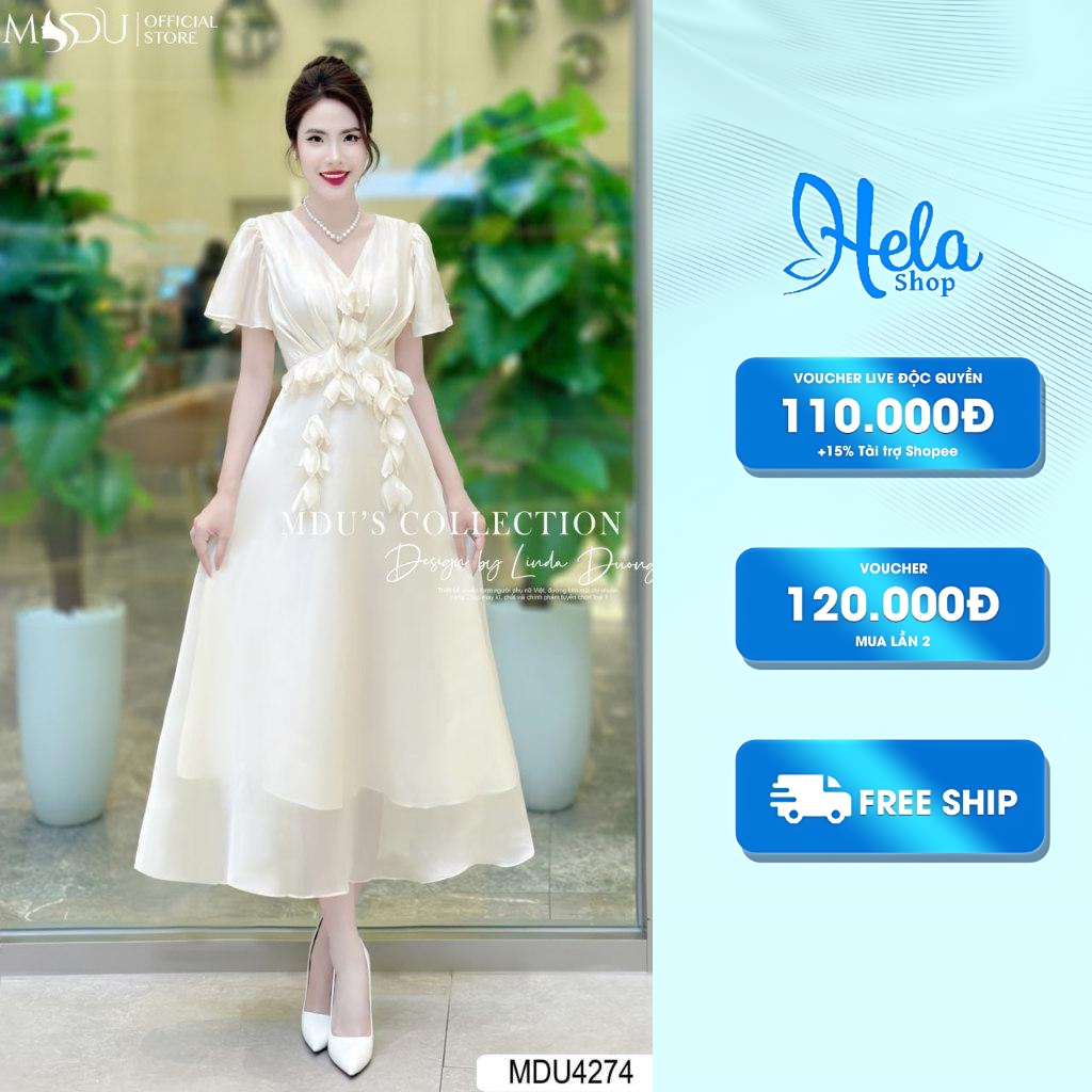 Váy Tơ Hàn K35-d3-3 Họa Tiết Hoa Nổi Tỉ Mỉ Gam Màu Be Sang Chảnh Từ Mdu MDU4274