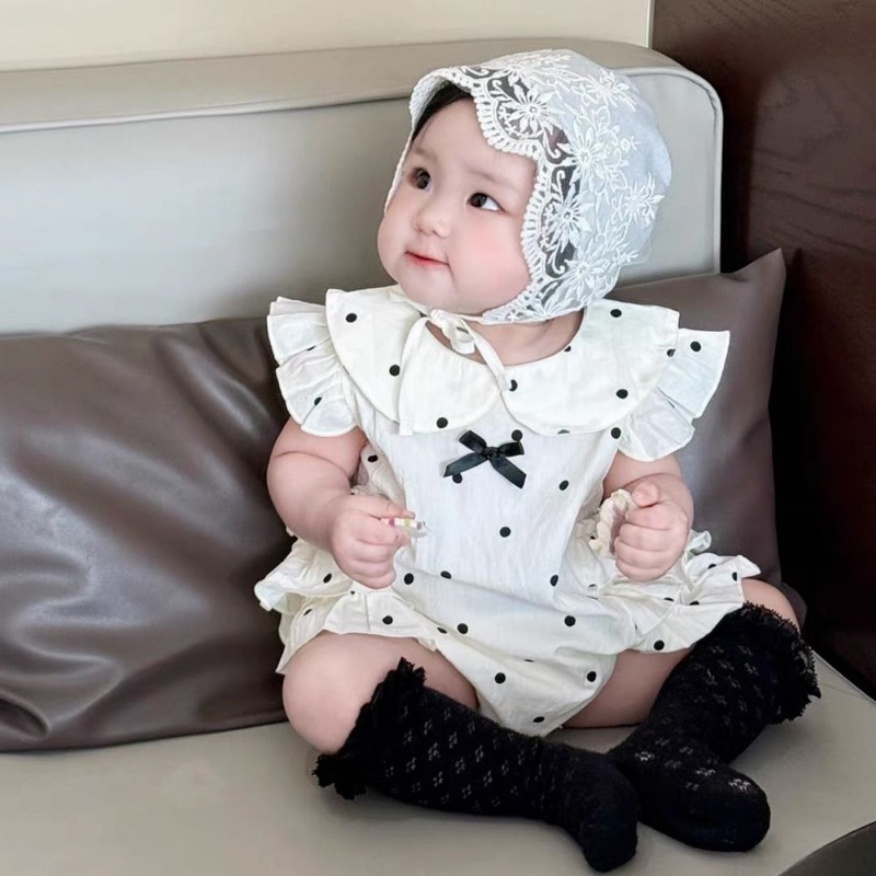 Bodysuit cho bé gái SUSHI BABY SHOP đồ liền thân sơ sinh chấm bi đinh nơ váy công chúa đầm mùa hè mề
