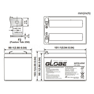 Ắc Quy Kín Khí (VRLA AGM) GLOBE 12V-15AH (20HR), WP15-12SE, F2 - Hàng Chính Hãng