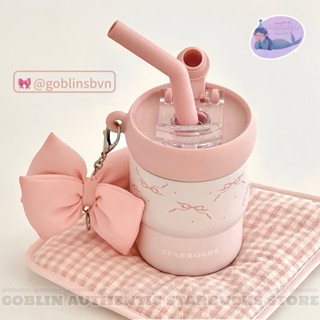   Authentic  STARBUCKS CHINA LY GIỮ NHIỆT AFTERNOON TEA ELEGANT PINK 445ML WITH CUTE BOW CHARM 