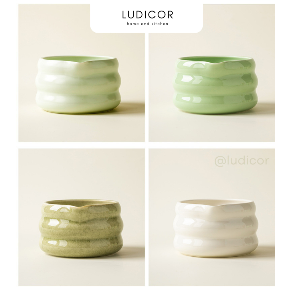 Chawan bát đánh matcha có miệng rót, đế gác chổi chasen matcha bằng sứ, thuỷ tinh, bộ dụng cụ pha ma