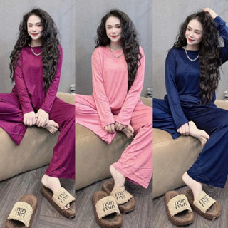 SÉT ĐỒ BỘ Ủ KEM NỮ CHẤT THUN LẠNH DẺO ỐNG SUÔNG TAY DÀI BIGSIZE 45-85KG