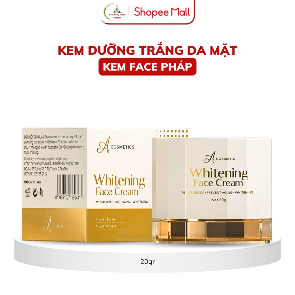 Kem Face Pháp A Cosmetics 20g - Dưỡng Trắng Da Mặt, Giảm Mụn, Làm Mờ Thâm, Da Mịn Màng