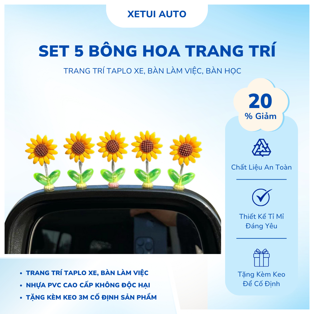 Set 5 Bông Hoa Hướng Dương Lắc Lư Trang Trí, Decor Màn Hình Taplo Xe Hơi - XETUI AUTO