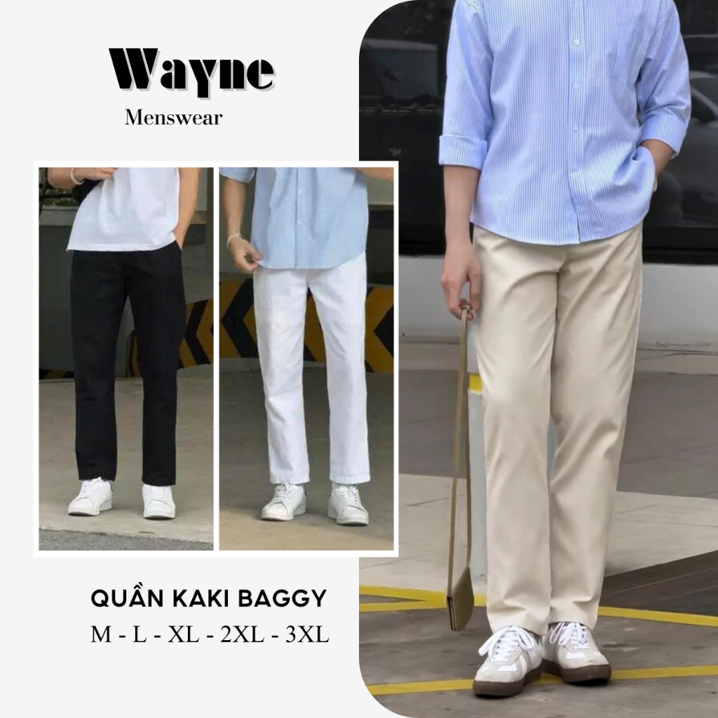 (COMBO 2 QUẦN KAKI) From Baggy Ống Suông Cạp Chun Nam Basic, Quần Kaki Ống Suông Vải Mềm Thoáng Mát