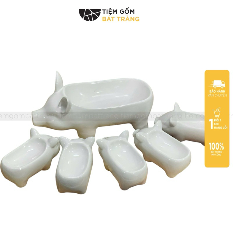 Âu Sứ Tô Đựng Thức Ăn Hình Con Heo Dễ Thương Chén Dĩa Decor Lợn Sứ Bát Tràng Cao Cấp