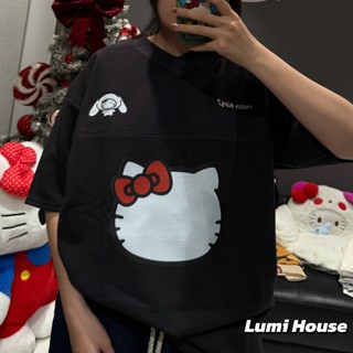 [TẶNG KÈM GHIM CÀI KHI MUA 2 ÁO] Áo Phông Cổ V Chất Gân Tăm Dày Dặn Form Rộng Hình In Kitty Cute Dễ Thương