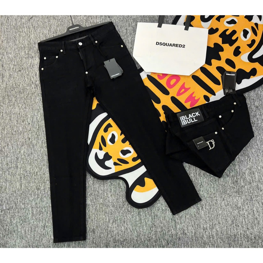 Quần Jean DSQ2 Đen trơn logo tag D2 Bạc kim loại túi sau LA on web NV