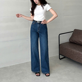 Quần Jean Nữ REDE BL-03A Ống Rộng Cạp Trễ, Dài Trên 100cm, Màu Xanh Đậm Wash Đùi Năng Động