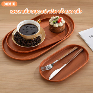 Khay Nhựa Vân Gỗ Bầu Dục – Trang Trí Bàn Uống Nước, Úp Cốc, Chụp Ảnh Decor