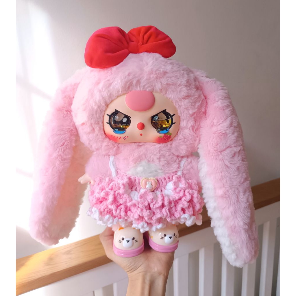 [PASS] Hàng có sẵn - Baby three 400% v1 v4,thỏ cụp 400% v1 màu hồng kèm đồ len