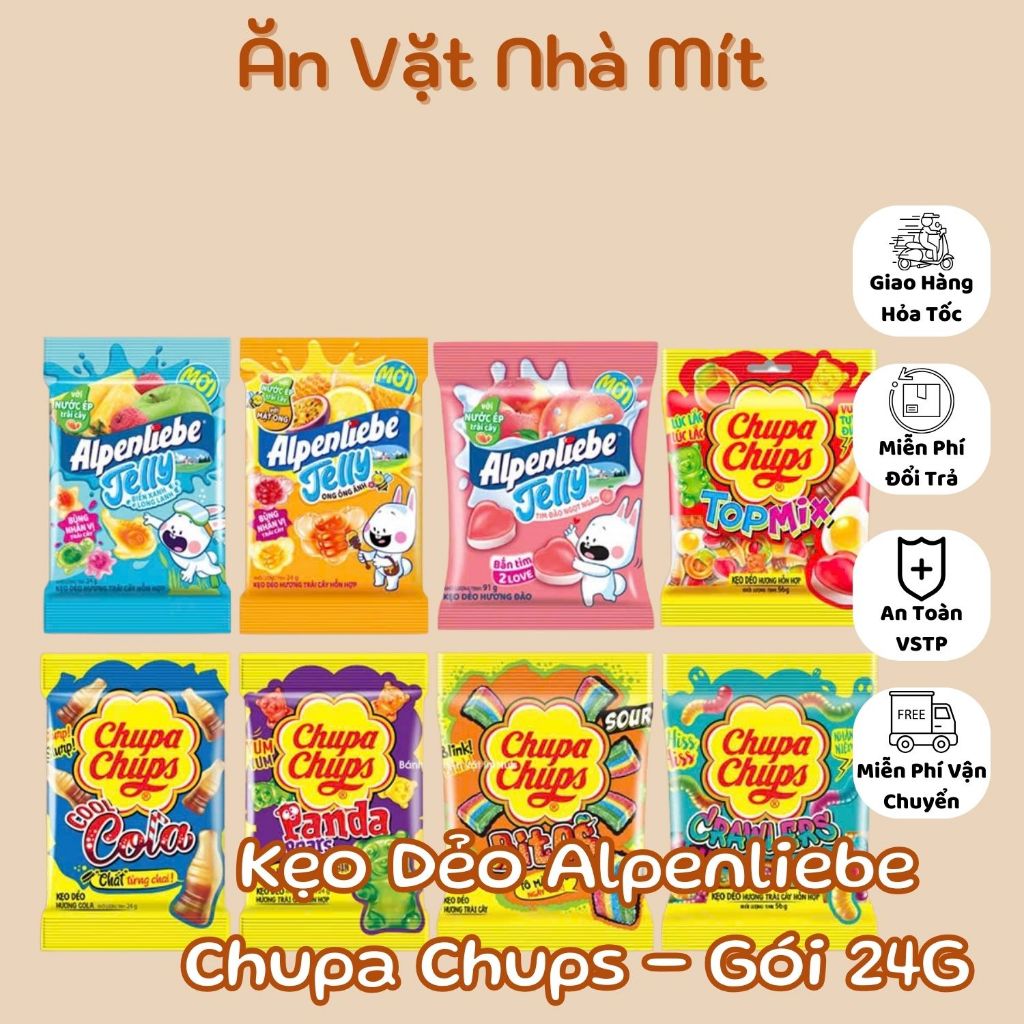 KẸO DẺO HỖN HỢP CHUPA CHUPS, KẸO CHUPA CHUPS BITES, KẸO DẺO ALPENLIEBE CÁC VỊ