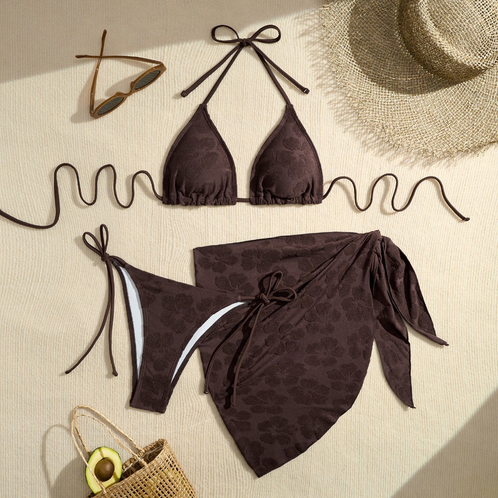 Set Bikini Đi Biển 2 Mảnh Kèm Khăn Quấn Sang Trọng – Họa Tiết Hoa Nổi, Hàng Quảng Châu Cao Cấp | BigBuy360 - bigbuy360.vn