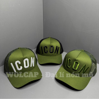 Nón kết mũ lưỡi trai thêu ICON xanh rêu phối lưới thời trang hot trends nam nữ