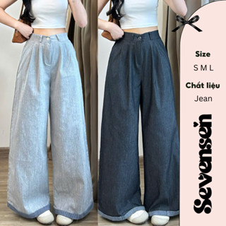 Quần Jean DENNIM Ống Rộng Lụa Xước Nữ Phối Gấu Kẻ Caro Mỏng Nhẹ Mát SEVENSEN - Quan450