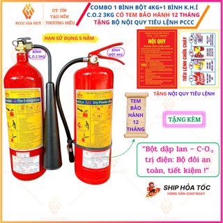 {kiểm định}Combo 1 bình chữa cháy bột ABC 4kg +1 bình khí co2 3kg tặng kèm bộ nội quy tiêu lệnh dùng cho nhà trọ...