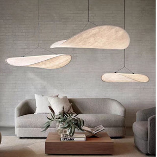 Đèn thả trần phòng khách, đèn lụa treo trang trí hình mây phong cách Japandi