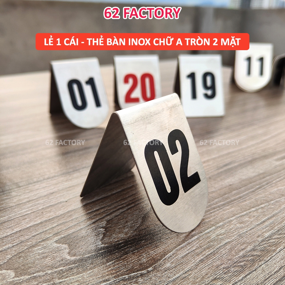 [Inox] Lẻ 1 cái Thẻ số bàn chữ A tròn 2 mặt số khách chọn số từ 1 đến 100 màu đen