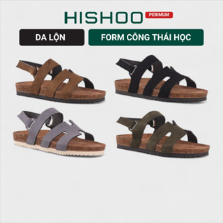  Dép Sandal đế trấu Horus birken nam nữ unisex quai ngang chữ H khoá da lộn premium đi học công sở chính hãng Hishoo H115 