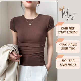 Áo thun nữ dáng ôm cổ cao 1cm viền nhỏ thắt eo cotton co giãn 4 chiều nhiều màu sắc MAY314