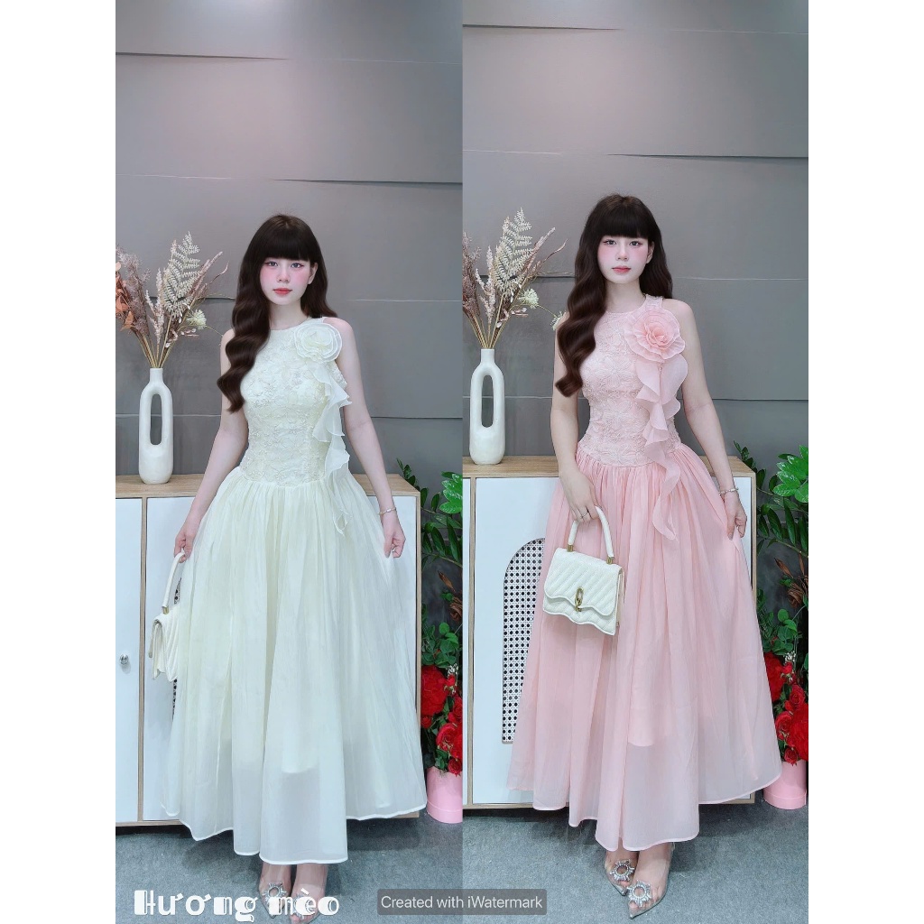 Đầm Maxi Dáng Dài,Đầm Tiểu Thư Chất Liệu Ren Đính Hoa Ngực Mix Chân Váy Tơ Dáng Dài Xinh Sang N332