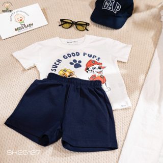 Bộ quần áo bé trai chó cứu hộ - Áo trắng vải cotton cho giãn 4 chiều, quần xanh than , SH25127