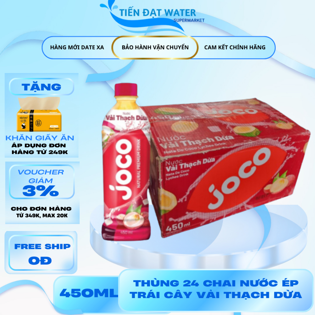 Thùng 24 Chai Nước Ép Trái Cây Vải Joco 450ml – Thơm Ngon, Mát Lạnh, Có Thạch Dừa Dai Giòn Thú Vị