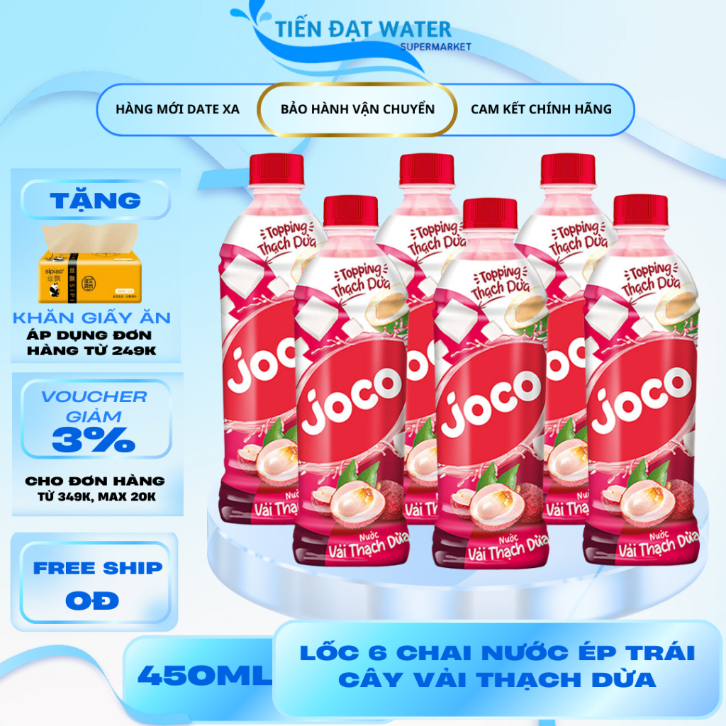 Lốc 6 Chai Nước Ép Trái Cây Vải Joco 450ml – Thơm Ngon, Mát Lạnh, Có Thạch Dừa Dai Giòn Thú Vị