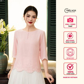 Áo kiểu trung niên thiết kế đơn giản chất liệu  Vải linen Xô Hàn thương hiệu Thiều Hoa AN4L1144