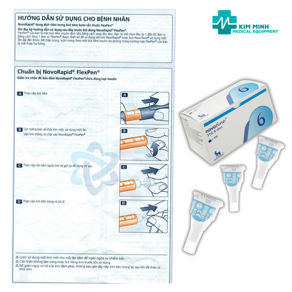 [Hỏa Tốc] Kim bánh ú/ Chích tiểu đường/ Tiêm insulln Novofine 31G 6mm dùng cho các loại bút tiêm của