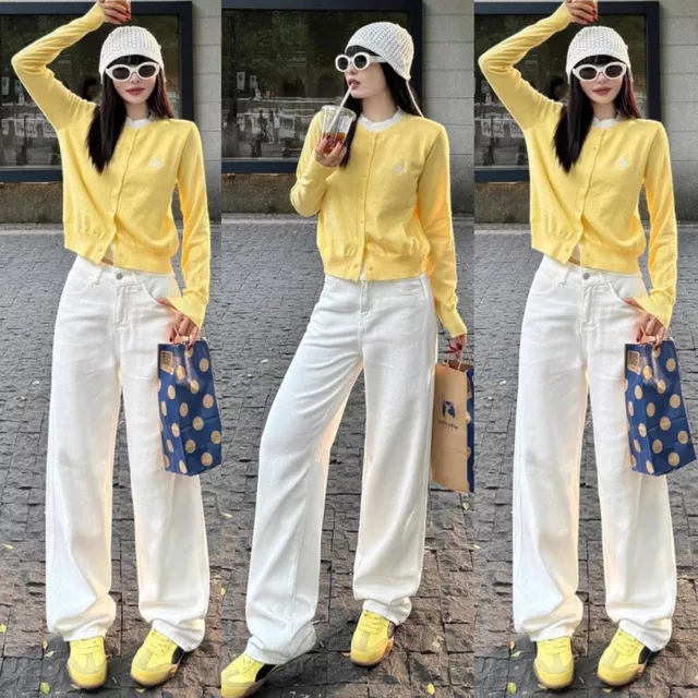 Quần Kaki Nữ trơn Cạp Cao Jean Trắng ống rộng dáng suông đứng MIAA chất Kaki Bò Dáng dài Lưng Cao