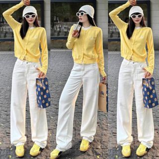 Quần Kaki Nữ trơn Cạp Cao Jean Trắng ống rộng dáng suông đứng MIAA chất Kaki Bò Dáng dài Lưng Cao