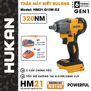 Máy siết bulong pin HUKAN HM21-G1IW-X2, Lực siết 320Nm, Đầu 2 trong , Động cơ Không chổi than