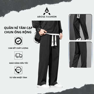 Quần nam, quần dài nỉ tăm cạp chun AROSE form suông ống rộng kiểu dáng basic đen be ghi QNI