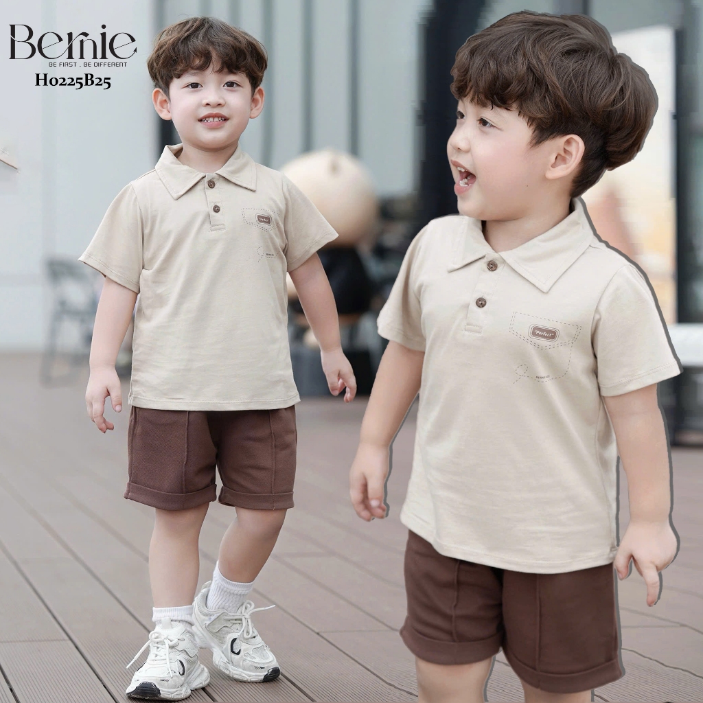 Bộ polo cộc tay bé trai Perfect Bernie cotton mềm mát - Bộ bé trai mùa hè 9-24kg - H0225B25-T825