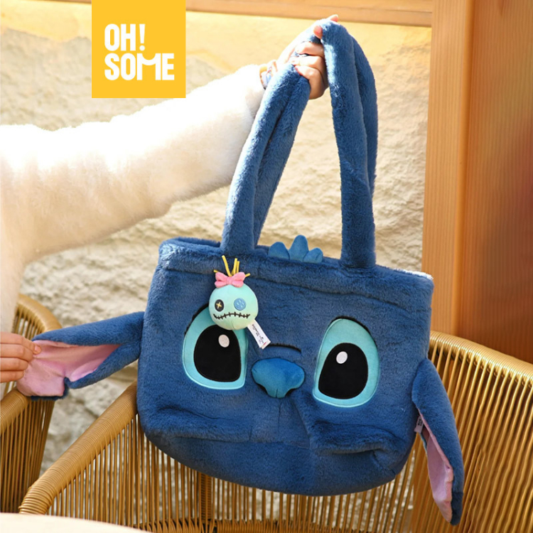 【OHSOME x Disney】 - Túi tote vải lông mềm mịn dày dặn Stitch tinh nghịch Disney Series rộng rãi đứng form có khóa gài