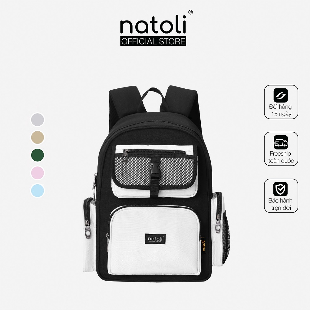 Balo local brand học sinh hàn quốc thương hiệu NATOLI chất vải canvas thời trang chống nước dày dặn ICON BACKPACK B13