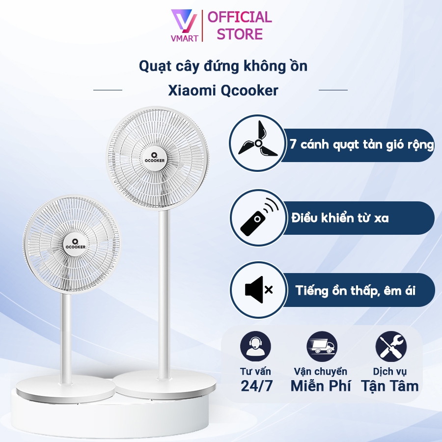 Quạt cây đứng Xiaomi Qcooker, Quạt điện 7 cánh có điều khiển từ xa THẾ HỆ MỚI,quạt không ồn tiết kiệm điện motor đạn bạc