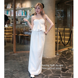 set áo chân váy,set đồ nữ sang chảnh,MẪU MỚI NHẤT bộ thô quây buộc nơ cv dài cao cấp hot trend FE86