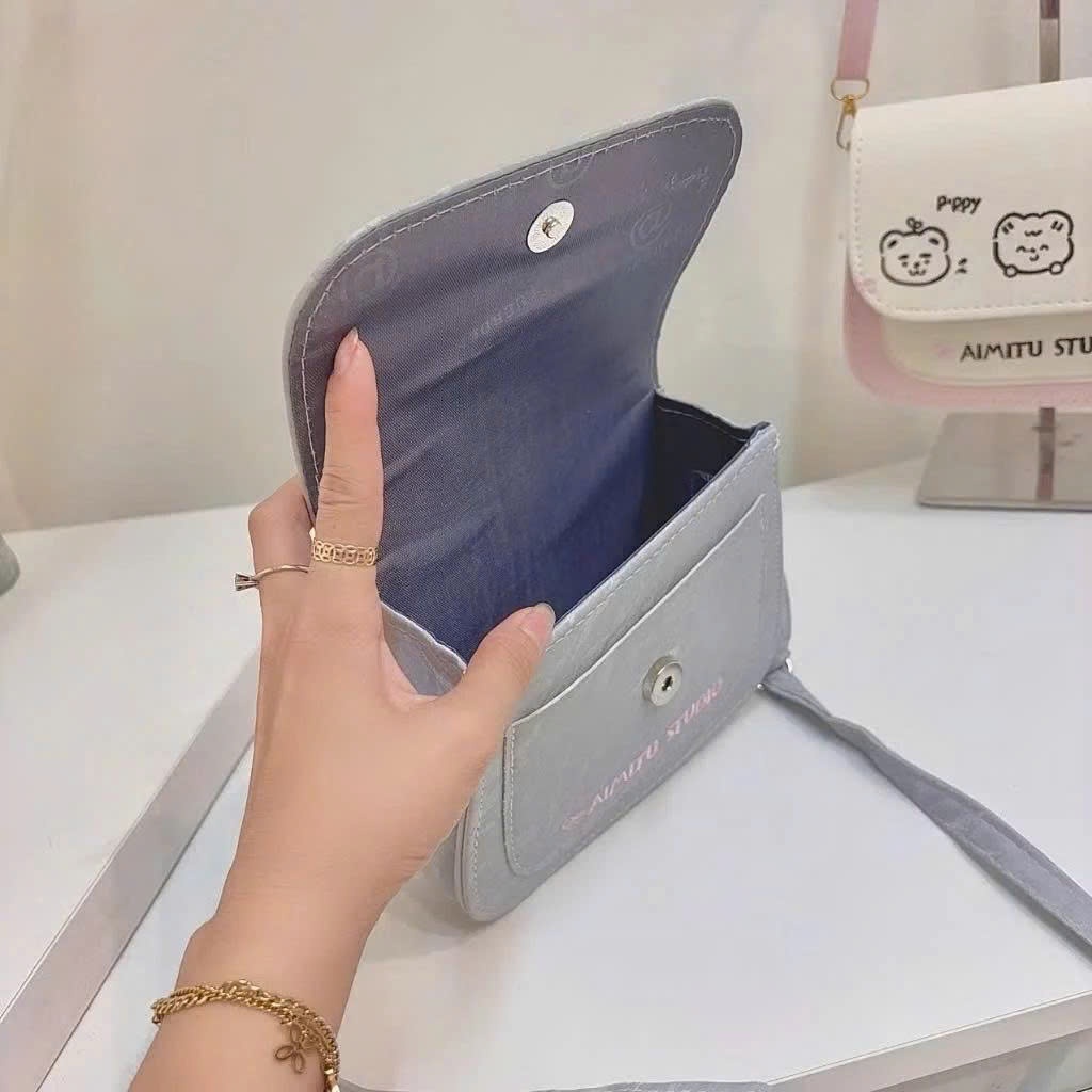 Túi Xách Nữ Dáng Bầu Da Nhung Họa Tiết Mèo Xinh Yêu Kèm Ngăn Phụ size 19 - DK239 | BigBuy360 - bigbuy360.vn