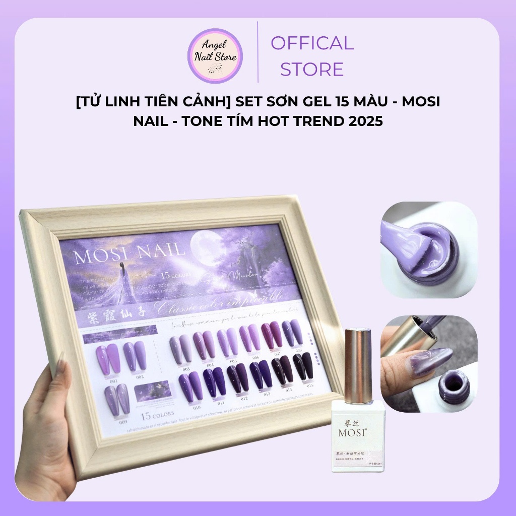 Set 15 Chai Sơn Gel Nail Mosi Tử Linh Tiên Cảnh - Tặng Kèm Bảng Màu