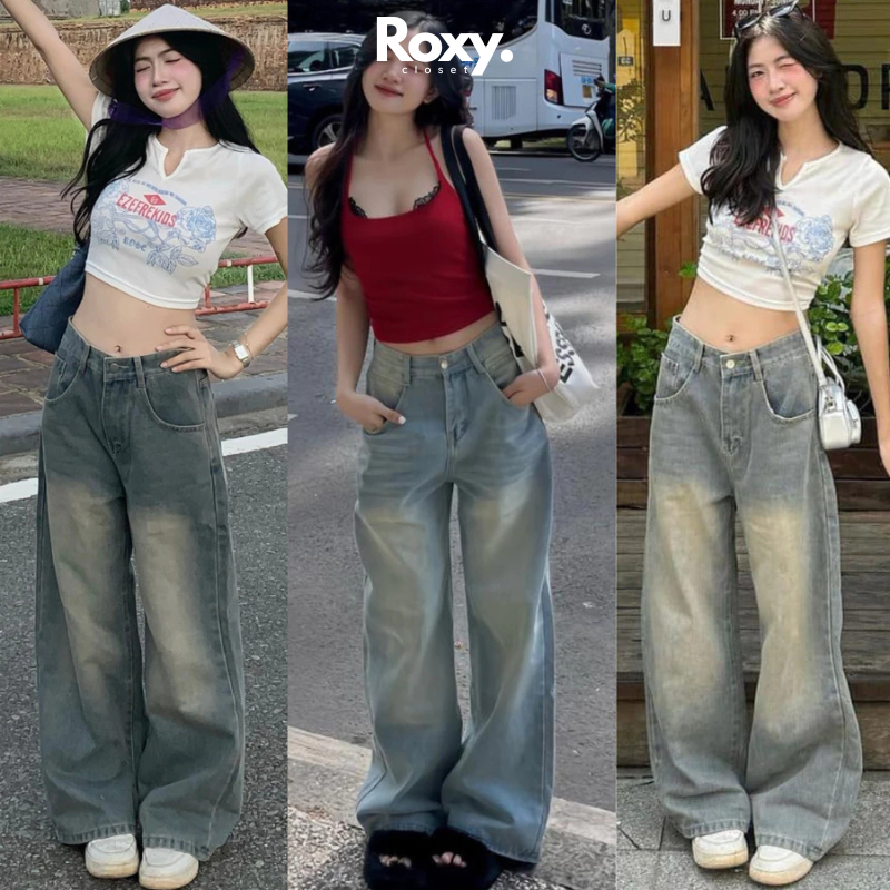Quần Jean Nữ Ống Suông Rộng Wash RETRO Chất Vải Dày Dặn Màu Đen Trầm GRIND SMOKE V.1 Ulzzang Hàn Quố