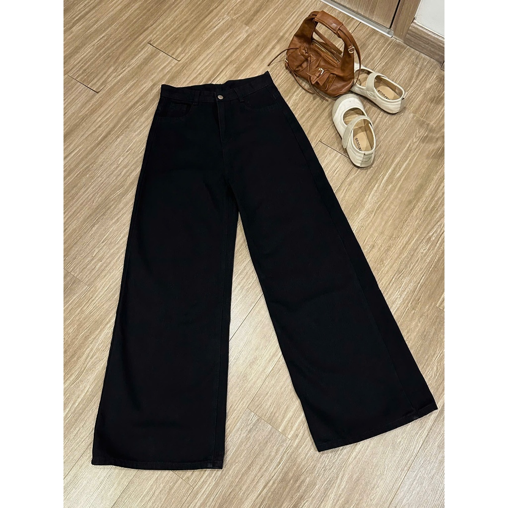 Quần Jean Denim Suông Ống Rộng Màu Đen Basic 247store Dễ Mặc, Dễ Mix Ống 33cm | BigBuy360 - bigbuy360.vn
