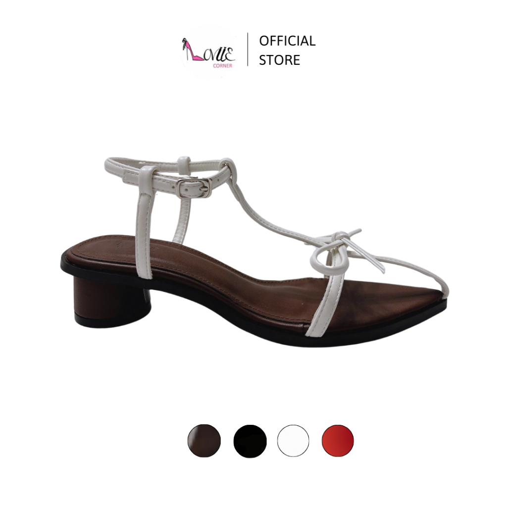 LOVIIECORNER - GIÀY SANDAL CAO GÓT NỮ - GIÀY SANDAL QUAI MẢNH PHỐI NƠ MŨI NHỌN GÓT TRỤ TRÒN 5 PHÂN -