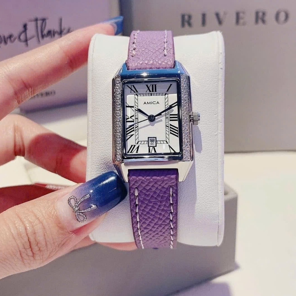 Đồng hồ nữ dây da Amica Quartz 042 Tím