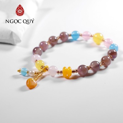Vòng đá chalcedony đa sắc 8mm phối charm - Ngọc Quý