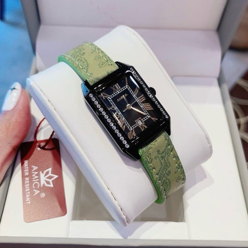 Đồng hồ nữ dây da Amica Quartz 042 Xanh